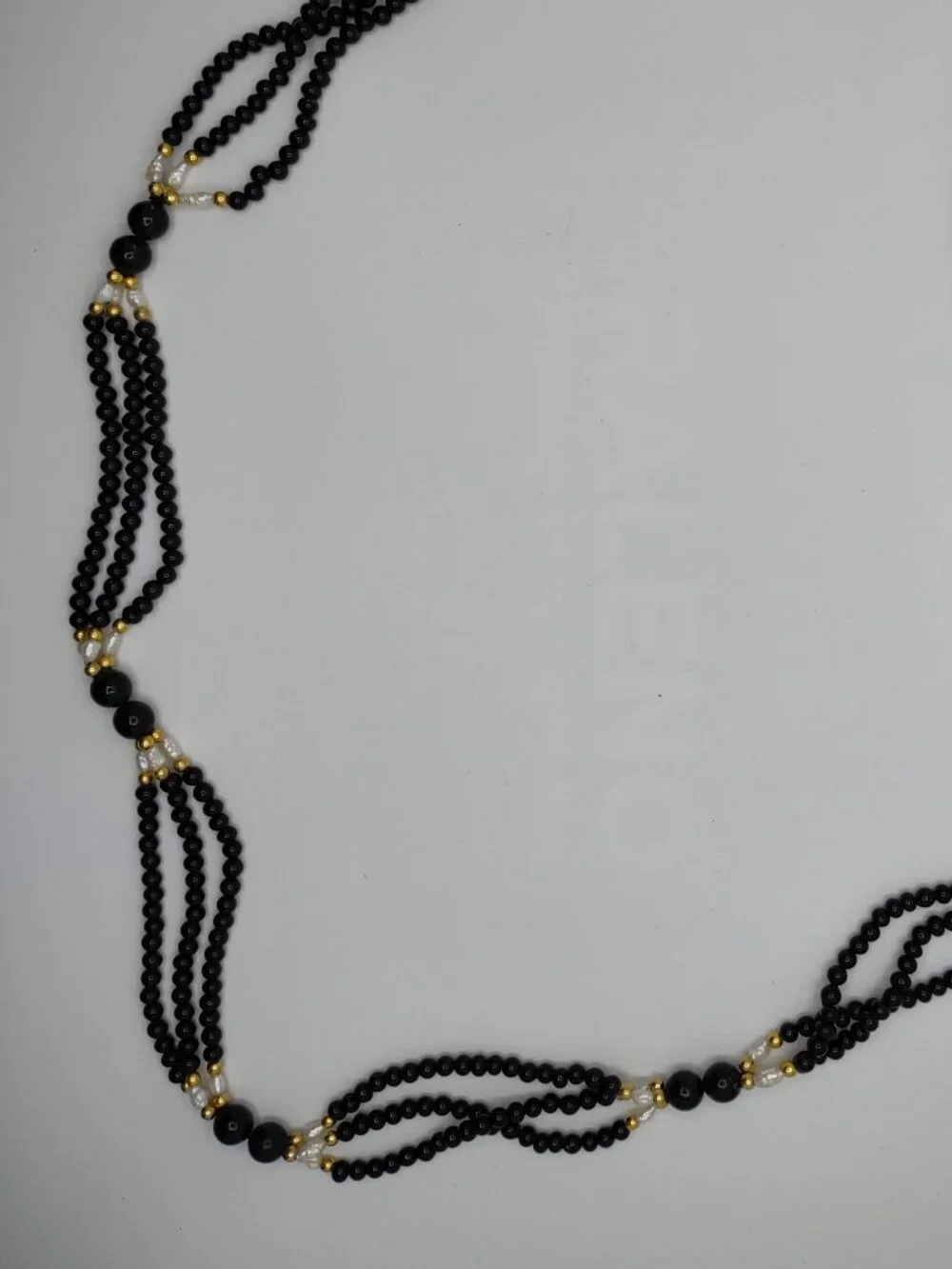 Necklace Black Onyx Beads + 10kt Gold Beads + Freshwater Pearls 30